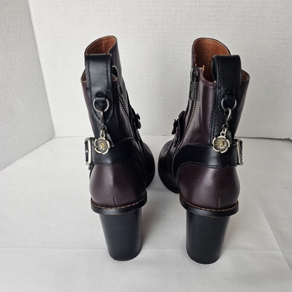 Coach Moto Tea Rose Leather Booties Oxblood Block Heel Ankle Boots Size 6.5 - Picture 4 of 16